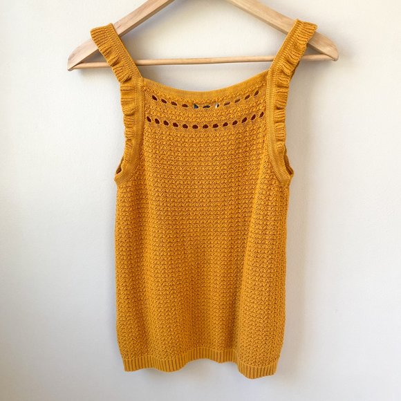 J CREW Ruffle Trim Sweater Tank | Gold | Mustard - Picture 11 of 12